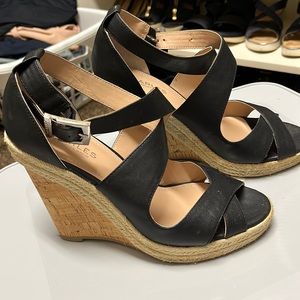 Charles by Charles David wedges size 9.5M. Black with rope trim and cork wedge